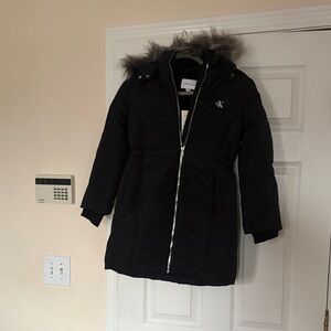 Calvin Klein Black Coat with Fur Trim for girls